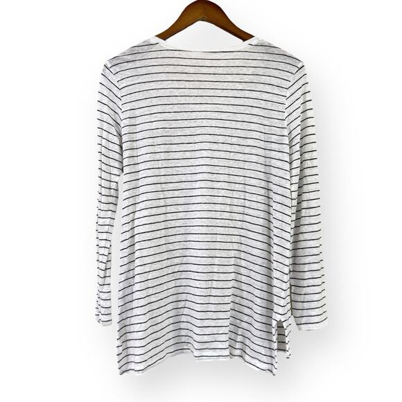 Eileen Fisher Black White Stripe 100% Organic Linen V Neck Top Small Long Sleeve - Picture 5 of 7